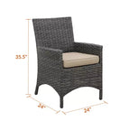 Sedia da pranzo universale con braccioli, vimini color antracite, cuscino Sunbrella, 61 cm L x 61 cm P x 90 cm H