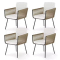 Costway Patio Dining Chairs Set of 4 with Soft Back Seat Cushions Armrests Metal Frames