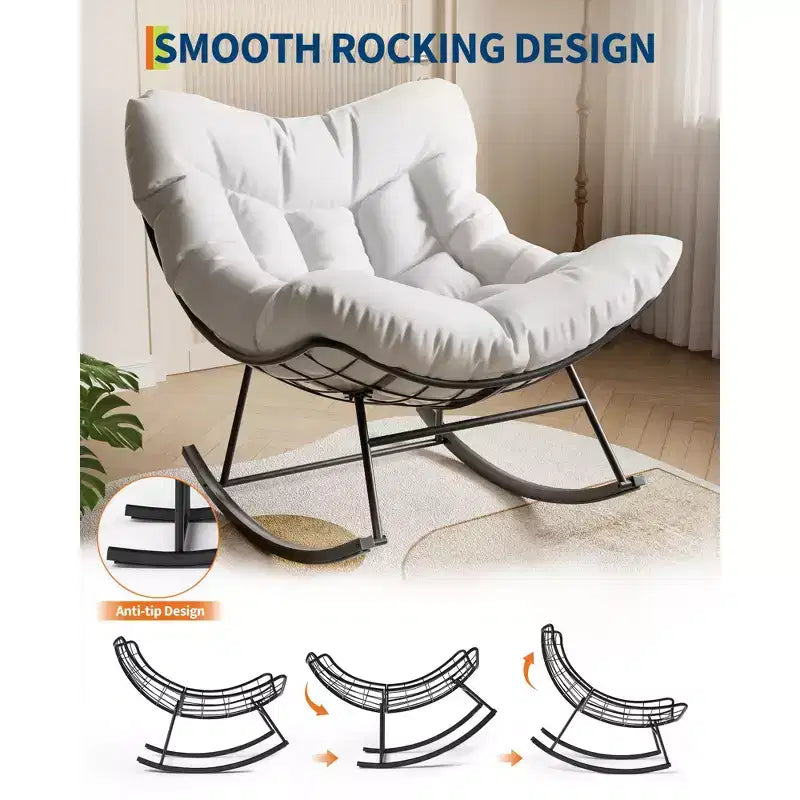 COZONY Poltrona a dondolo Papasan da esterno oversize – Robusta struttura in metallo, sedia a dondolo a uovo in rattan, poltrona relax per balcone, cortile, portico, camera da letto