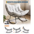 COZONY Poltrona a dondolo Papasan da esterno oversize – Robusta struttura in metallo, sedia a dondolo a uovo in rattan, poltrona relax per balcone, cortile, portico, camera da letto