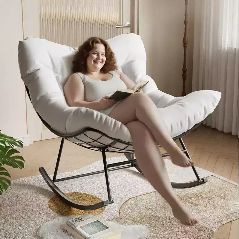 COZONY Poltrona a dondolo Papasan da esterno oversize – Robusta struttura in metallo, sedia a dondolo a uovo in rattan, poltrona relax per balcone, cortile, portico, camera da letto