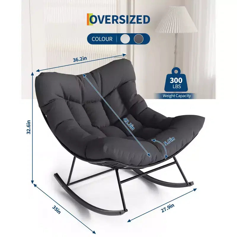 COZONY Poltrona a dondolo Papasan da esterno oversize – Robusta struttura in metallo, sedia a dondolo a uovo in rattan, poltrona relax per balcone, cortile, portico, camera da letto
