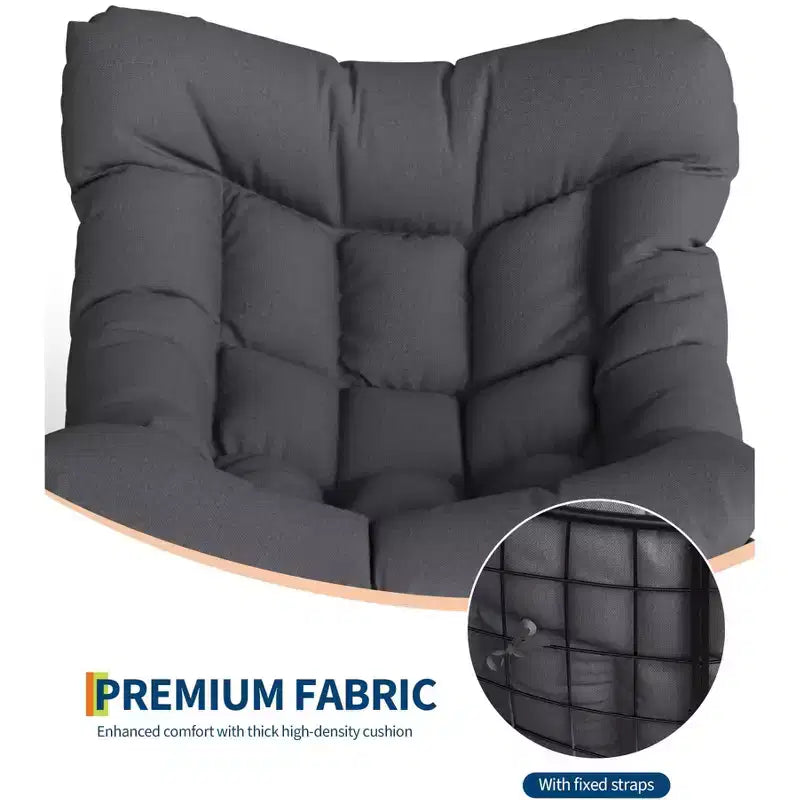 COZONY Poltrona a dondolo Papasan da esterno oversize – Robusta struttura in metallo, sedia a dondolo a uovo in rattan, poltrona relax per balcone, cortile, portico, camera da letto