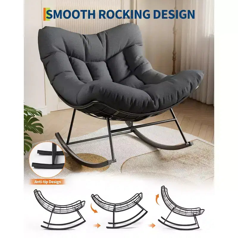 COZONY Poltrona a dondolo Papasan da esterno oversize – Robusta struttura in metallo, sedia a dondolo a uovo in rattan, poltrona relax per balcone, cortile, portico, camera da letto