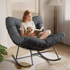 COZONY Poltrona a dondolo Papasan da esterno oversize – Robusta struttura in metallo, sedia a dondolo a uovo in rattan, poltrona relax per balcone, cortile, portico, camera da letto