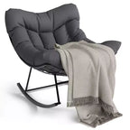 COZONY Outdoor Oversized Papasan Rocking Chair - Sturdy Metal Frame Rattan Egg Rocker, Lounge Chair for Balcony Backyard Porch Bedroom