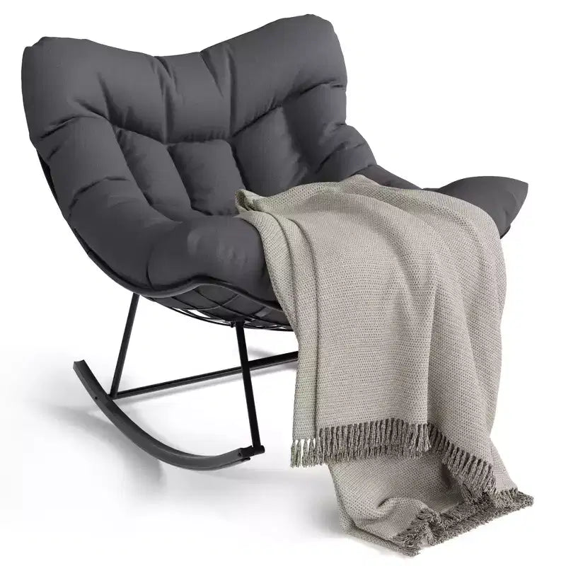 COZONY Outdoor Oversized Papasan Rocking Chair - Sturdy Metal Frame Rattan Egg Rocker, Lounge Chair for Balcony Backyard Porch Bedroom
