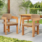 Christopher Knight Home Elowen Rustic Acacia Wood Patio Dining Chair with Rattan and Iron Seat and Back (Set of 2)