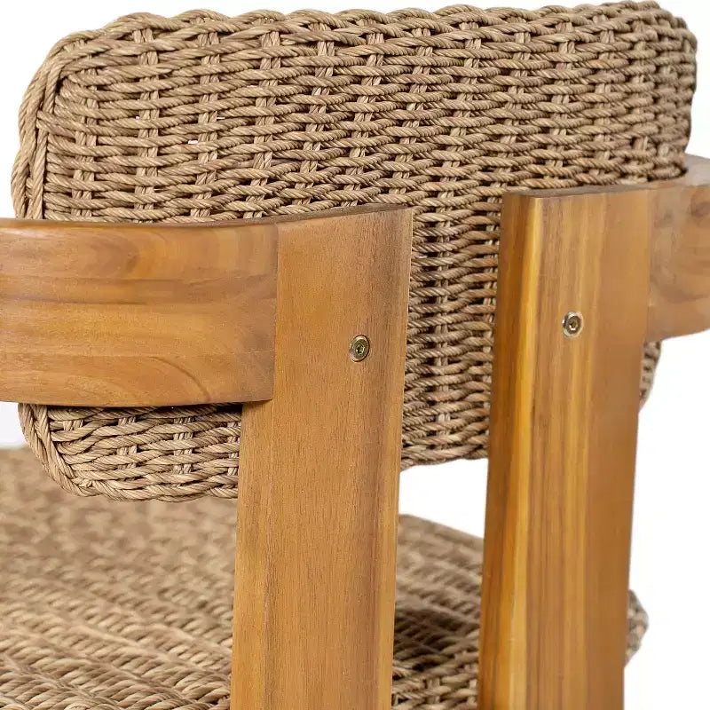 Christopher Knight Home Elowen, sedia da pranzo da esterno rustica in legno di acacia con seduta e schienale in rattan e ferro (set da 2)