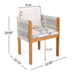 TUYOHW Set di 2 Sedie da Pranzo da Esterno in Legno di Acacia, Sedie da Patio in Corda con Manici e Cuscini Lavabili per Giardino, Portico, Capacità 180 kg