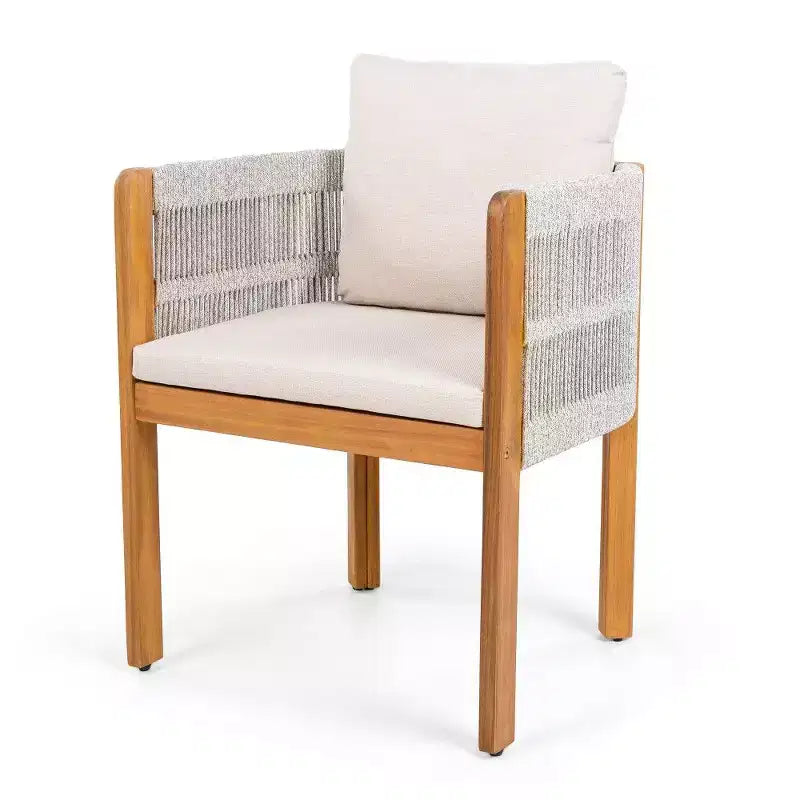TUYOHW Set di 2 Sedie da Pranzo da Esterno in Legno di Acacia, Sedie da Patio in Corda con Manici e Cuscini Lavabili per Giardino, Portico, Capacità 180 kg