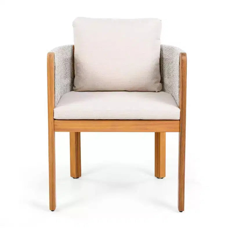TUYOHW Set di 2 Sedie da Pranzo da Esterno in Legno di Acacia, Sedie da Patio in Corda con Manici e Cuscini Lavabili per Giardino, Portico, Capacità 180 kg