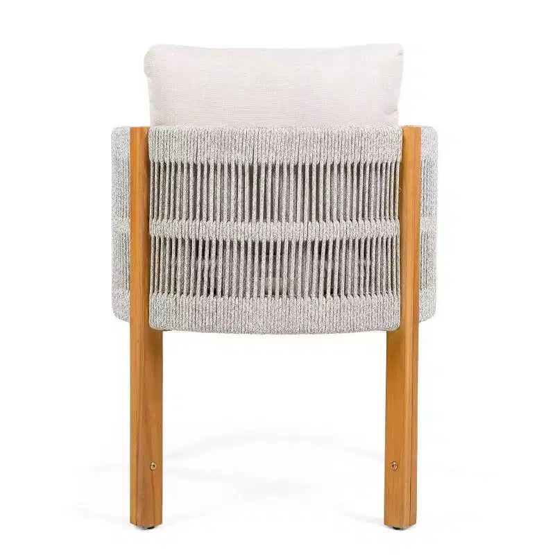 TUYOHW Set di 2 Sedie da Pranzo da Esterno in Legno di Acacia, Sedie da Patio in Corda con Manici e Cuscini Lavabili per Giardino, Portico, Capacità 180 kg