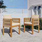 TUYOHW Set di 2 Sedie da Pranzo da Esterno in Legno di Acacia, Sedie da Patio in Corda con Manici e Cuscini Lavabili per Giardino, Portico, Capacità 180 kg