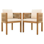 TUYOHW Set di 2 Sedie da Pranzo da Esterno in Legno di Acacia, Sedie da Patio in Corda con Manici e Cuscini Lavabili per Giardino, Portico, Capacità 180 kg