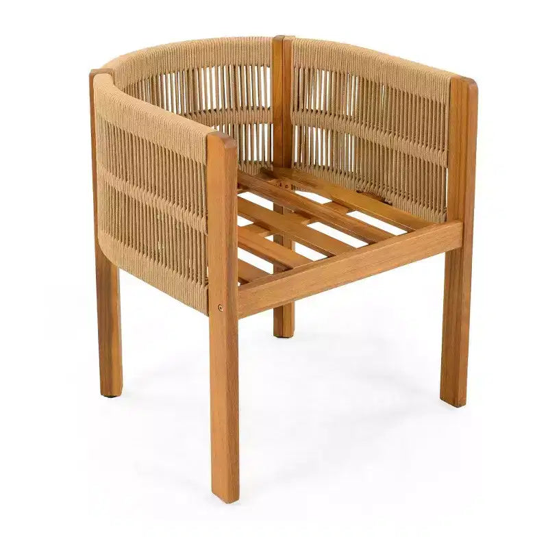 TUYOHW Set di 2 Sedie da Pranzo da Esterno in Legno di Acacia, Sedie da Patio in Corda con Manici e Cuscini Lavabili per Giardino, Portico, Capacità 180 kg