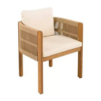 TUYOHW Set di 2 Sedie da Pranzo da Esterno in Legno di Acacia, Sedie da Patio in Corda con Manici e Cuscini Lavabili per Giardino, Portico, Capacità 180 kg