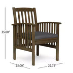 TUYOHW Lot de 2 chaises de salle à manger de patio en bois d'acacia, chaises de patio extérieures avec coussins résistants à l'eau pour cour arrière, jardin, bord de piscine