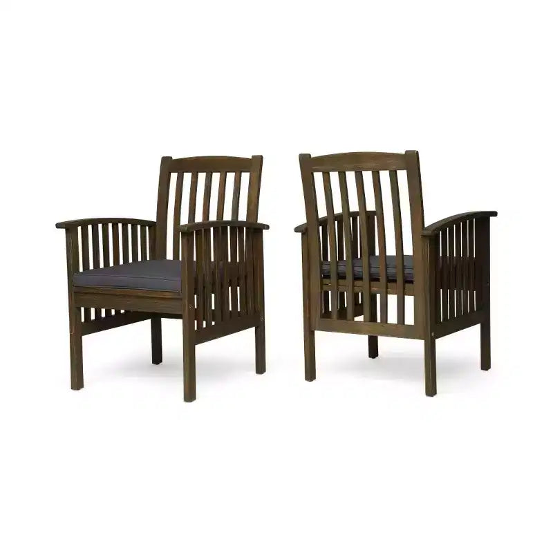 TUYOHW Lot de 2 chaises de salle à manger de patio en bois d'acacia, chaises de patio extérieures avec coussins résistants à l'eau pour cour arrière, jardin, bord de piscine