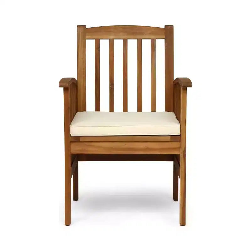 TUYOHW Lot de 2 chaises de salle à manger de patio en bois d'acacia, chaises de patio extérieures avec coussins résistants à l'eau pour cour arrière, jardin, bord de piscine