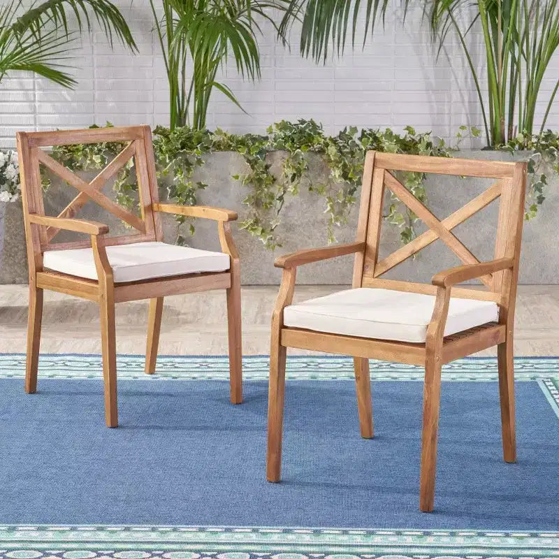 TUYOHW Set di 2 Sedie da Pranzo da Esterno in Legno di Acacia, Sedie da Giardino con Cuscini Resistenti all'Acqua per Cortile, Giardino, Bordo Piscina