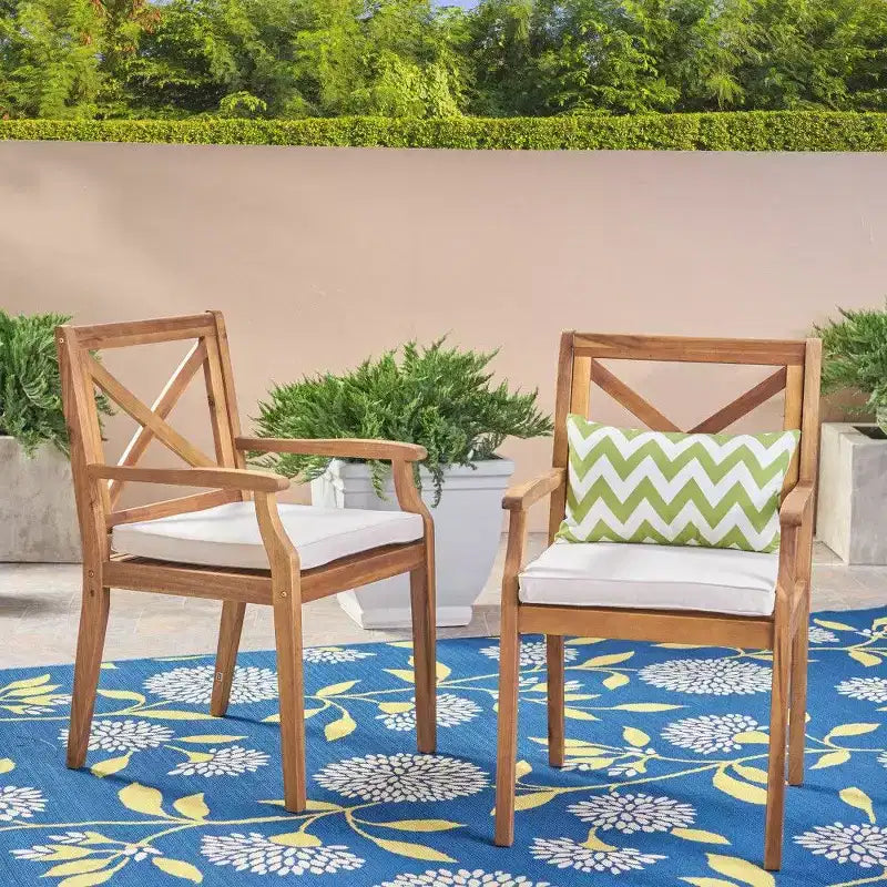 TUYOHW Set di 2 Sedie da Pranzo da Esterno in Legno di Acacia, Sedie da Giardino con Cuscini Resistenti all'Acqua per Cortile, Giardino, Bordo Piscina