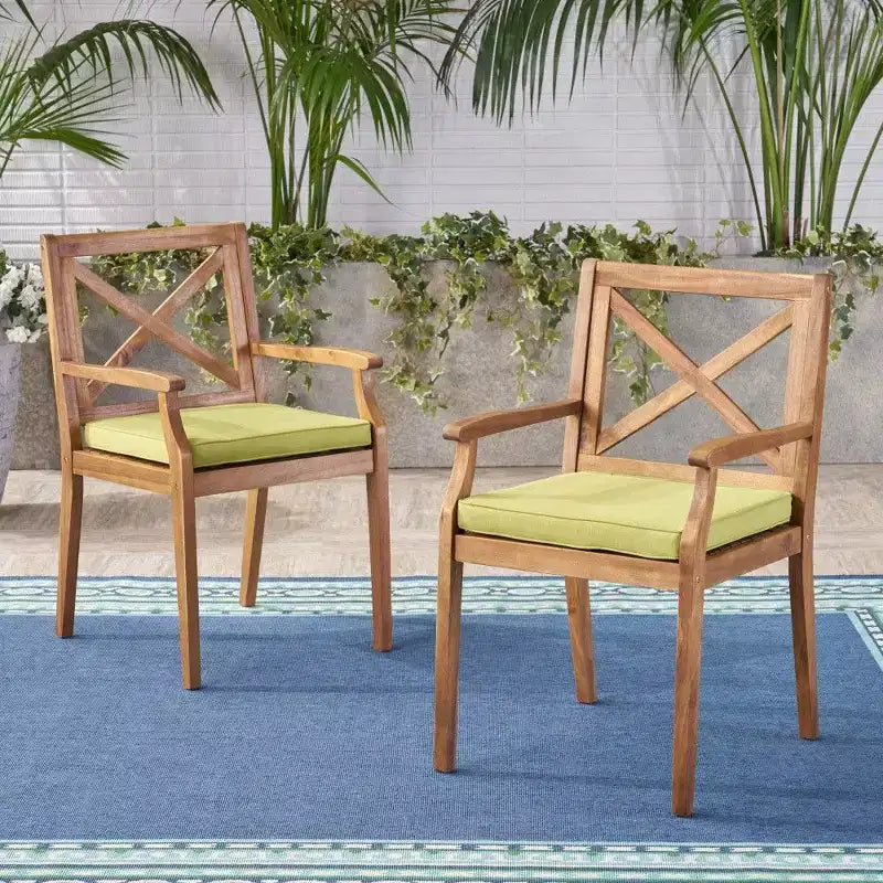 TUYOHW Set di 2 Sedie da Pranzo da Esterno in Legno di Acacia, Sedie da Giardino con Cuscini Resistenti all'Acqua per Cortile, Giardino, Bordo Piscina