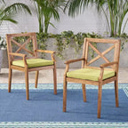 TUYOHW Set di 2 Sedie da Pranzo da Esterno in Legno di Acacia, Sedie da Giardino con Cuscini Resistenti all'Acqua per Cortile, Giardino, Bordo Piscina