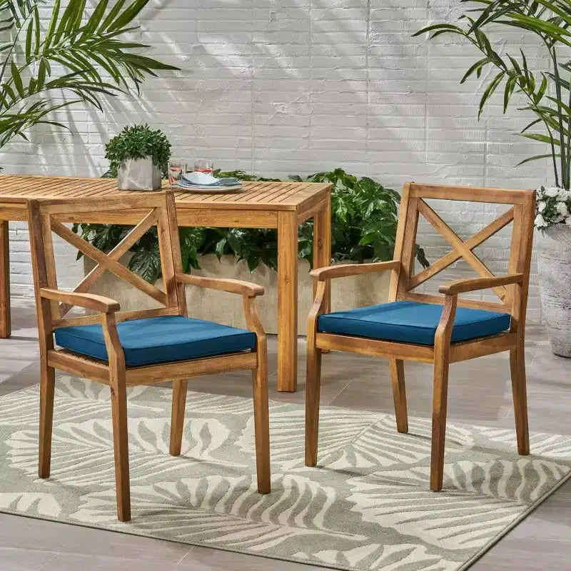 TUYOHW Set di 2 Sedie da Pranzo da Esterno in Legno di Acacia, Sedie da Giardino con Cuscini Resistenti all'Acqua per Cortile, Giardino, Bordo Piscina