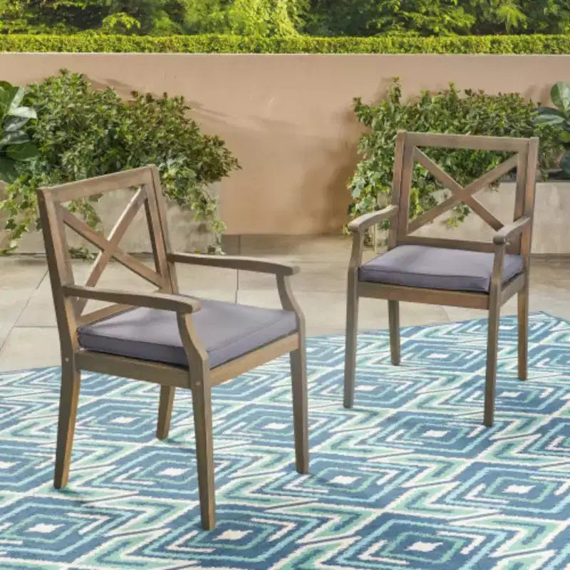 TUYOHW Set di 2 Sedie da Pranzo da Esterno in Legno di Acacia, Sedie da Giardino con Cuscini Resistenti all'Acqua per Cortile, Giardino, Bordo Piscina