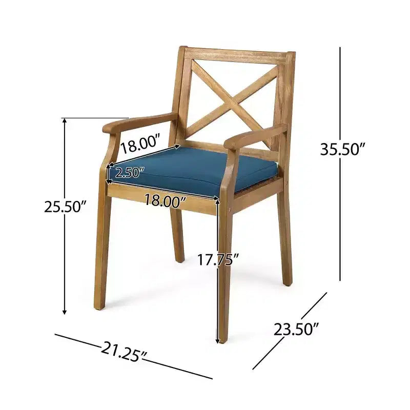TUYOHW Set di 2 Sedie da Pranzo da Esterno in Legno di Acacia, Sedie da Giardino con Cuscini Resistenti all'Acqua per Cortile, Giardino, Bordo Piscina