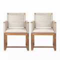 TUYOHW Acacia Wood Outdoor Dining Chairs Set of 2,Rope Design Back Patio Armchairs with Washable Cushions,400lb Capacity,Light Brown
