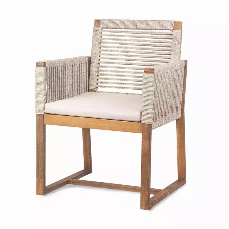 TUYOHW Set di 2 Sedie da Pranzo da Esterno in Legno di Acacia, Poltroncine da Patio con Schienale in Corda e Cuscini Lavabili, Capacità 180 kg, Marrone Chiaro