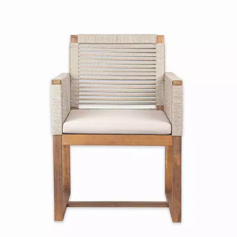 TUYOHW Set di 2 Sedie da Pranzo da Esterno in Legno di Acacia, Poltroncine da Patio con Schienale in Corda e Cuscini Lavabili, Capacità 180 kg, Marrone Chiaro