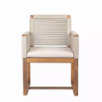 TUYOHW Set di 2 Sedie da Pranzo da Esterno in Legno di Acacia, Poltroncine da Patio con Schienale in Corda e Cuscini Lavabili, Capacità 180 kg, Marrone Chiaro