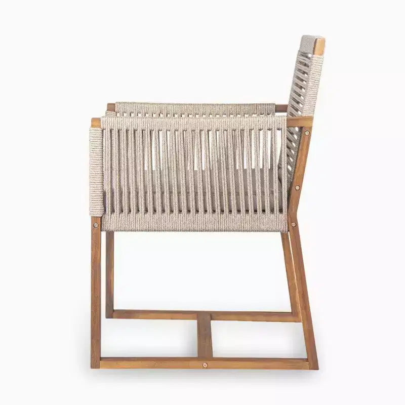 TUYOHW Set di 2 Sedie da Pranzo da Esterno in Legno di Acacia, Poltroncine da Patio con Schienale in Corda e Cuscini Lavabili, Capacità 180 kg, Marrone Chiaro