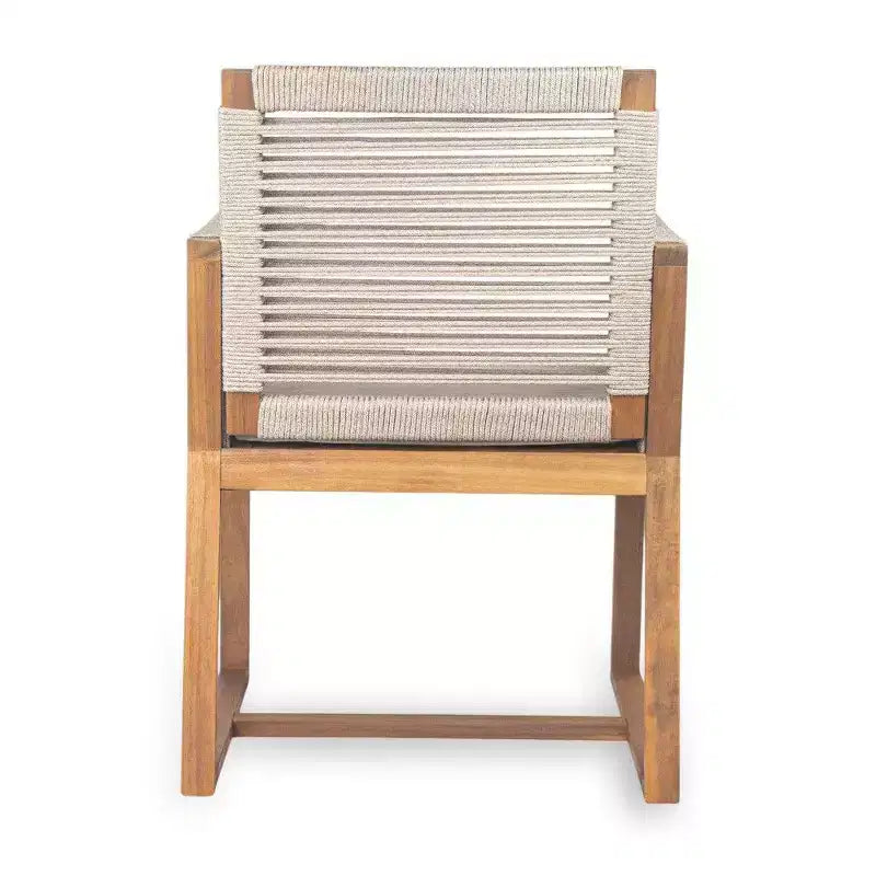 TUYOHW Set di 2 Sedie da Pranzo da Esterno in Legno di Acacia, Poltroncine da Patio con Schienale in Corda e Cuscini Lavabili, Capacità 180 kg, Marrone Chiaro
