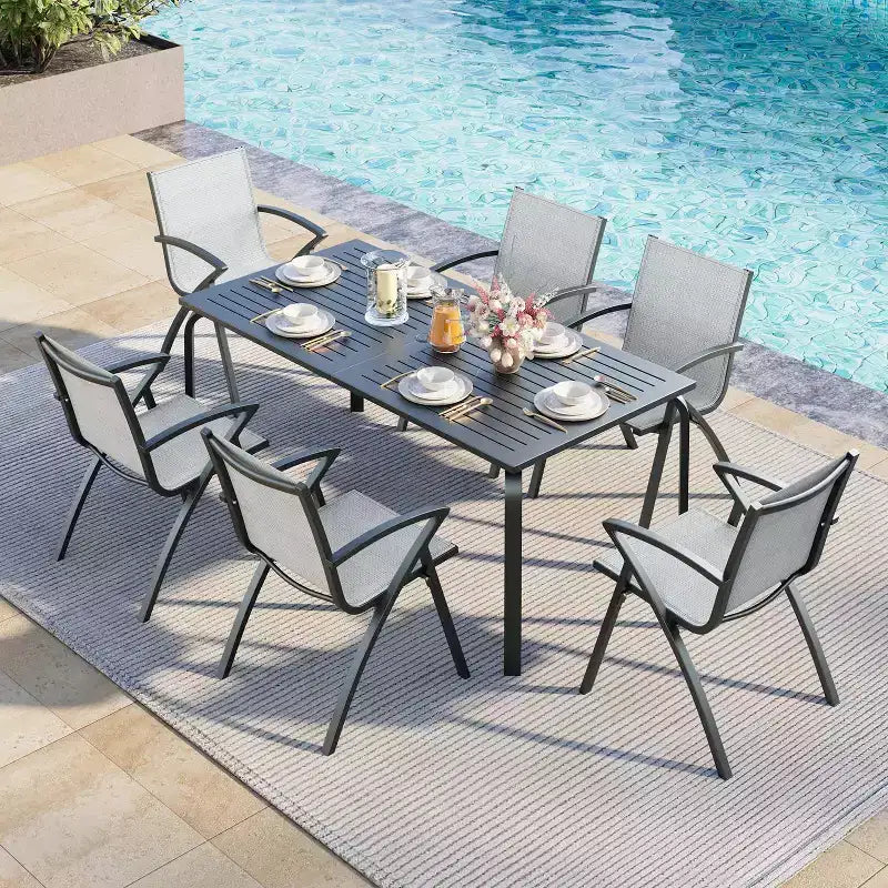 COZONY Sedie da pranzo da esterno in alluminio, Sedie da patio in Textilene a rapida asciugatura, Sedute ergonomiche resistenti alle intemperie e alla ruggine per uso a bordo piscina e commerciale