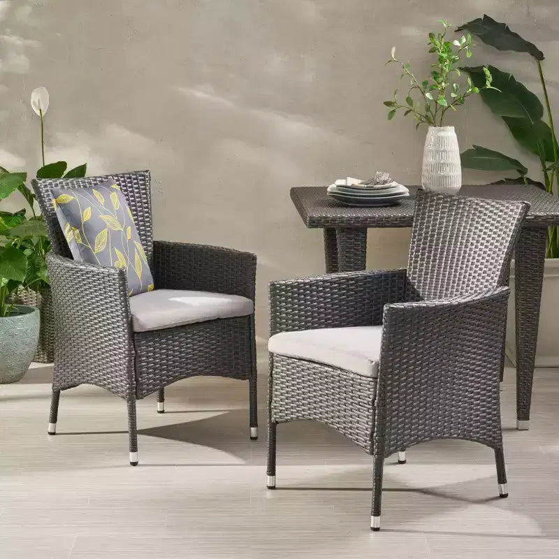 TUYOHW Sedie da pranzo da esterno set da 2, Sedie da pranzo da patio in vimini rattan con cuscini seduta resistenti all'acqua, Sedie da patio per cortile, balcone