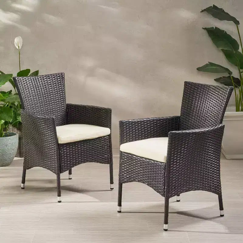 TUYOHW Sedie da pranzo da esterno set da 2, Sedie da pranzo da patio in vimini rattan con cuscini seduta resistenti all'acqua, Sedie da patio per cortile, balcone