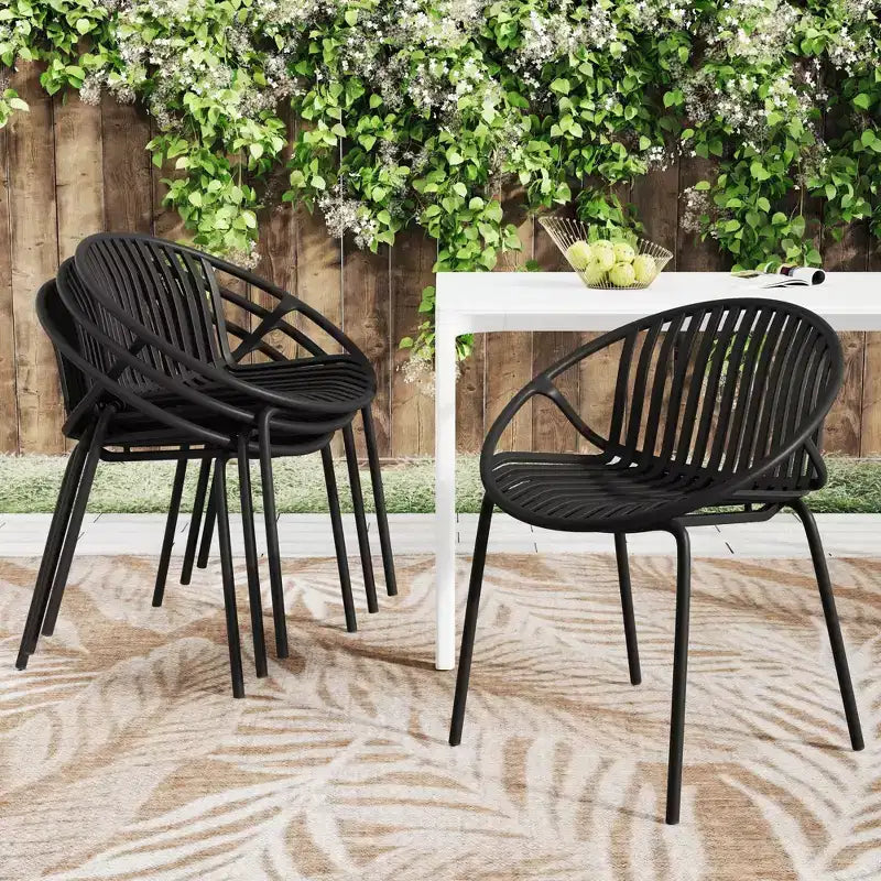 Set di 2 sedie da pranzo impilabili per esterni TUYOHW, sedie da pranzo da giardino con schienale intagliato, sedie da patio per cortile, balcone, capacità 136 kg