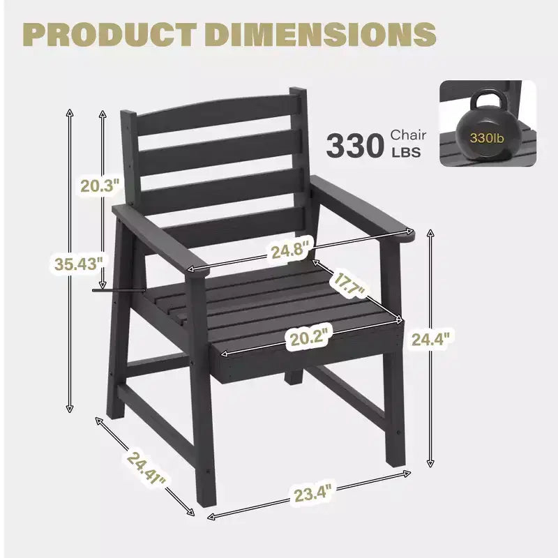 TUYOHW Sedia da Esterno, Set da 1, Sedia da Pranzo Singola Oversize per Patio, Sedia da Giardino in HDPE per Cortile e Balcone, Resistente allo Sbiadimento ed Ecologica