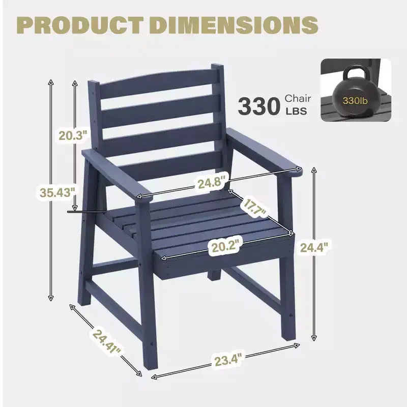 TUYOHW Sedia da Esterno, Set da 1, Sedia da Pranzo Singola Oversize per Patio, Sedia da Giardino in HDPE per Cortile e Balcone, Resistente allo Sbiadimento ed Ecologica