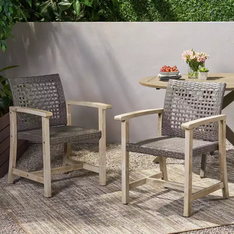 TUYOHW Set di 2 Sedie da Pranzo da Esterno con Struttura in Legno di Acacia, Sedie da Pranzo da Esterno in Rattan, Sedie da Giardino per Patio, Balcone, Capacità di 180 kg
