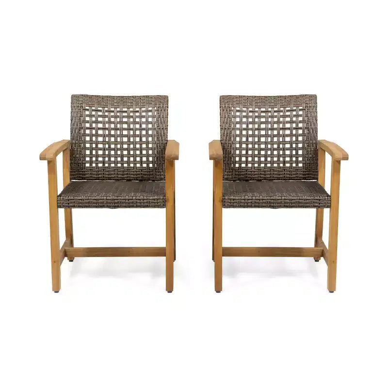 TUYOHW Set di 2 Sedie da Pranzo da Esterno con Struttura in Legno di Acacia, Sedie da Pranzo da Esterno in Rattan, Sedie da Giardino per Patio, Balcone, Capacità di 180 kg