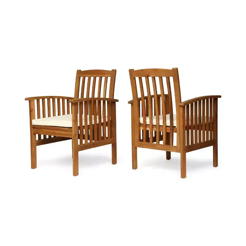 Chaise de salle à manger d'extérieur TUYOHW, lot de 2, chaises de salle à manger en bois d'acacia avec coussins résistants à l'eau, chaises de patio pour jardin, balcon, bord de piscine