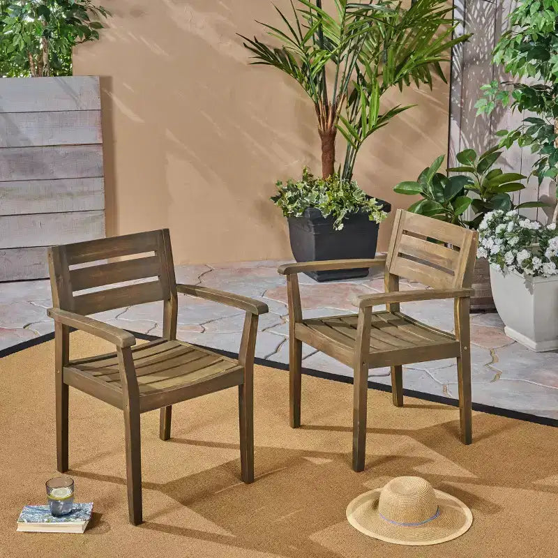 TUYOHW Set di 2 Sedie da Pranzo per Esterni, Sedie da Pranzo da Giardino in Legno di Acacia con Schienale e Seduta a Doghe, Sedie da Patio per Cortile, Balcone