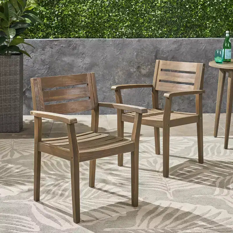 TUYOHW Set di 2 Sedie da Pranzo per Esterni, Sedie da Pranzo da Giardino in Legno di Acacia con Schienale e Seduta a Doghe, Sedie da Patio per Cortile, Balcone