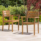 TUYOHW Set di 2 Sedie da Pranzo per Esterni, Sedie da Pranzo da Giardino in Legno di Acacia con Schienale e Seduta a Doghe, Sedie da Patio per Cortile, Balcone