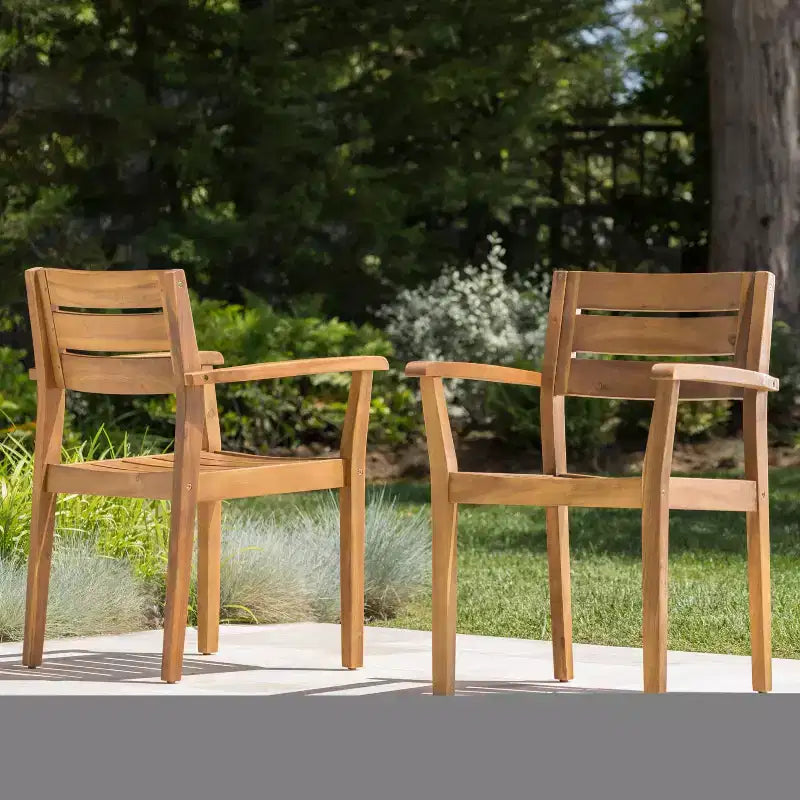 TUYOHW Set di 2 Sedie da Pranzo per Esterni, Sedie da Pranzo da Giardino in Legno di Acacia con Schienale e Seduta a Doghe, Sedie da Patio per Cortile, Balcone
